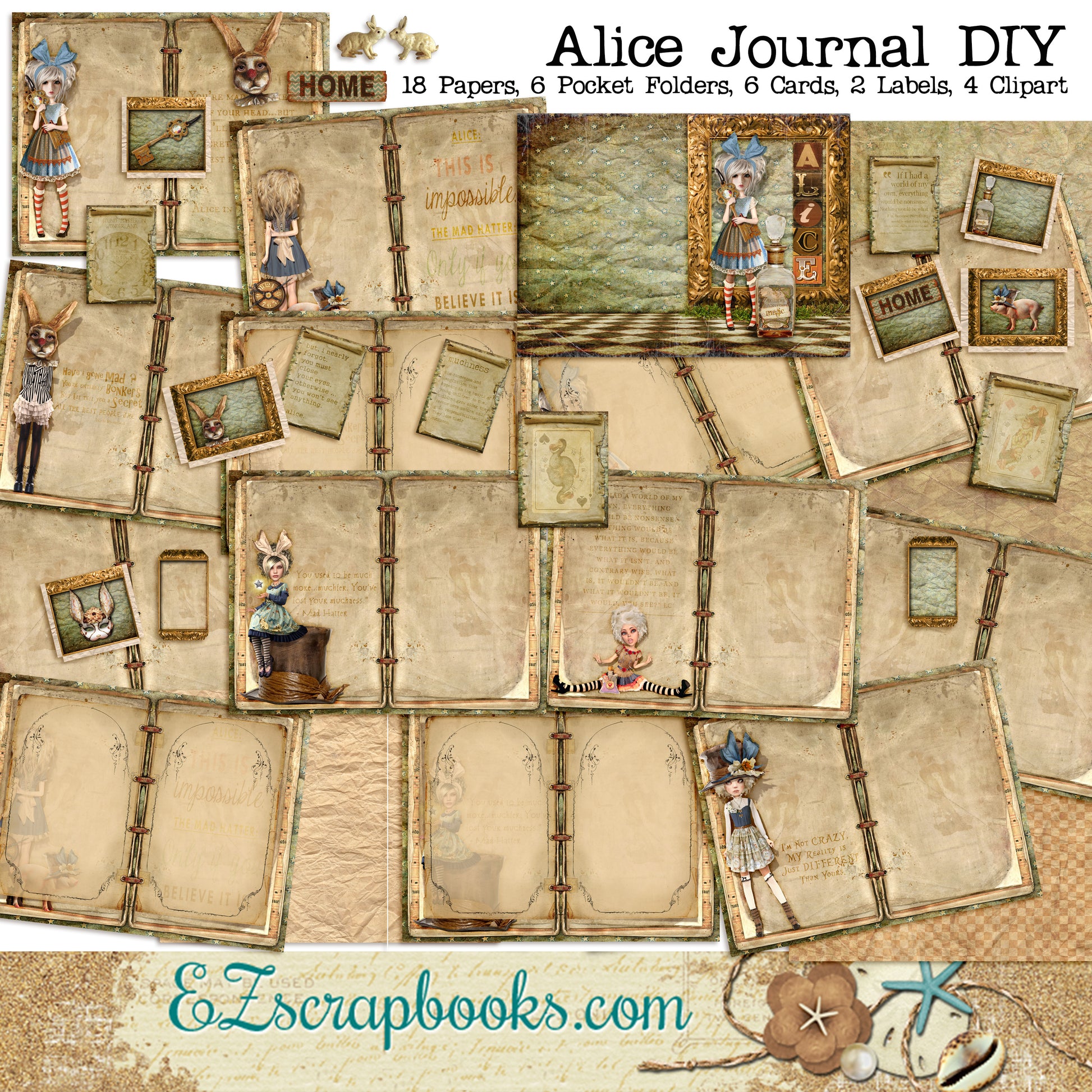 Alice Junk Journal DIY - 7084 - EZscrapbooks Scrapbook Layouts Journals