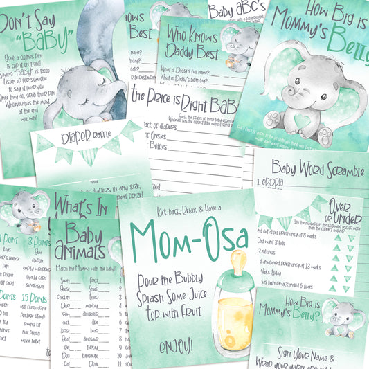 Baby Shower Games Bundle - INSTANT DOWNLOAD - Mint Green - 11 Games - EZscrapbooks Scrapbook Layouts Baby / Bridal Shower
