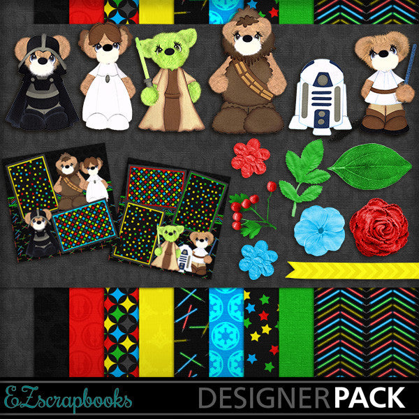 The Force Tear Bear Digital Kit - INSTANT DOWNLOAD - EZscrapbooks Scrapbook Layouts Disney, Kits