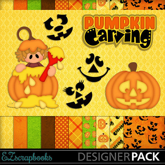 Pumpkin Carving Girl - Digital Kit - INSTANT DOWNLOAD - EZscrapbooks Scrapbook Layouts Halloween, Kits