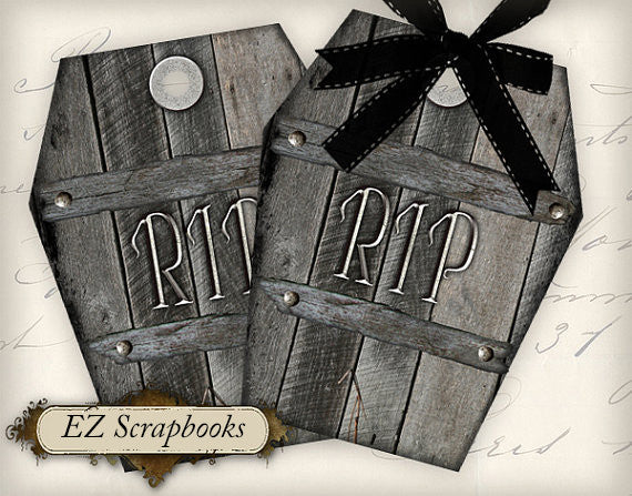 Coffin Tags - 9011 - EZscrapbooks Scrapbook Layouts Halloween